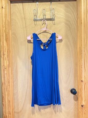 New York & Company Blue Sleeveless Tank with Knot-Back Detail